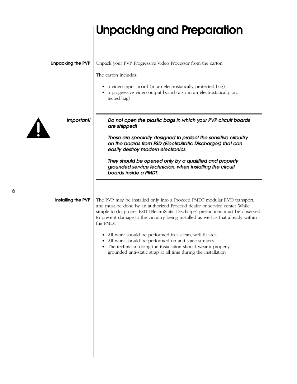 Unpacking and preparation, Unpacking the pvp, Installing the pvp | Unpacking the pvp installing the pvp | Proceed PVP User Manual | Page 6 / 26