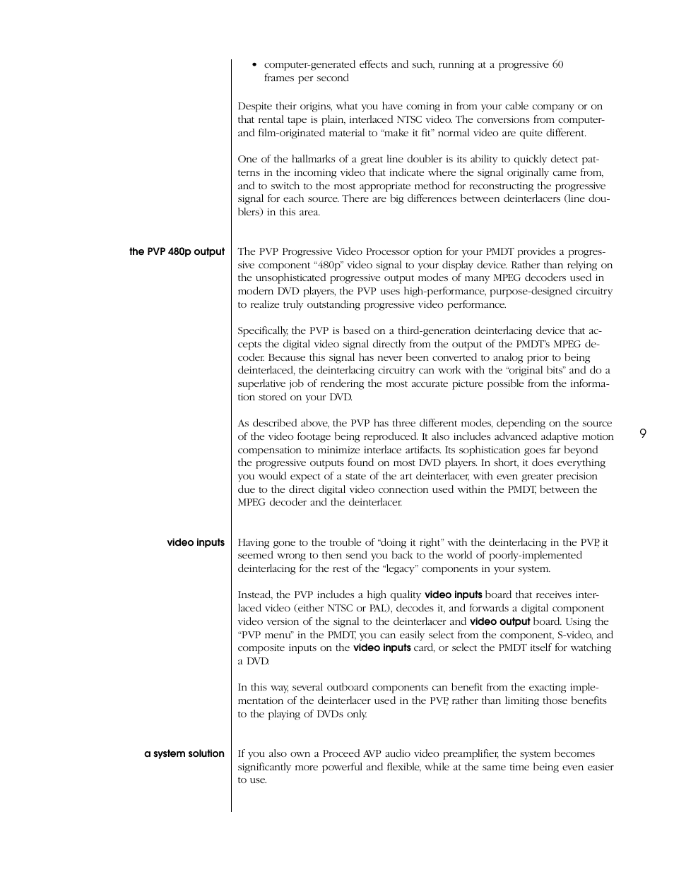 The pvp 480p output, Video inputs, A system solution | The pvp 480p output video inputs a system solution | Proceed PVP User Manual | Page 9 / 26