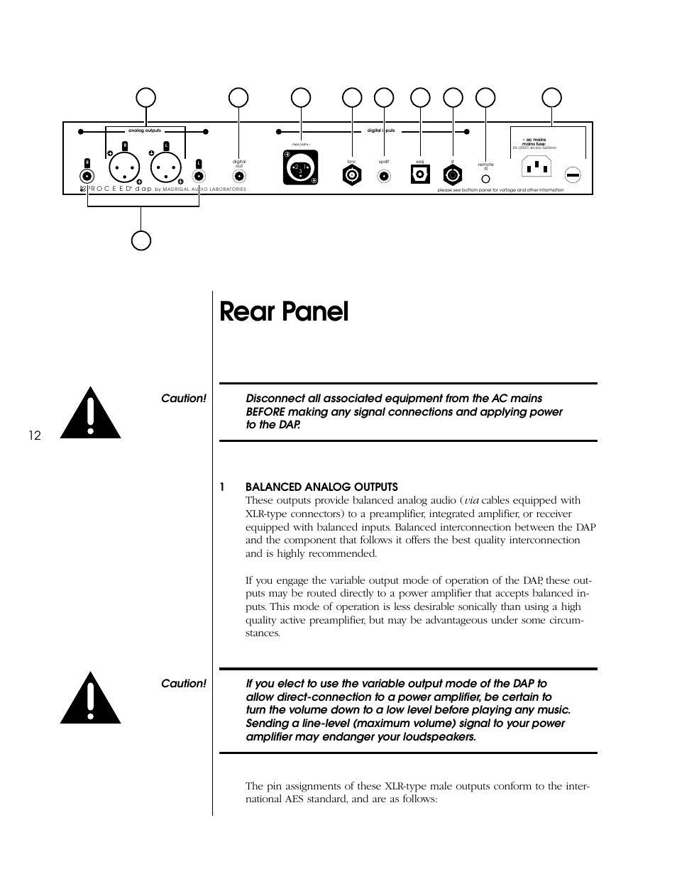 Rear panel | Proceed DAP (non-CE) User Manual | Page 12 / 28