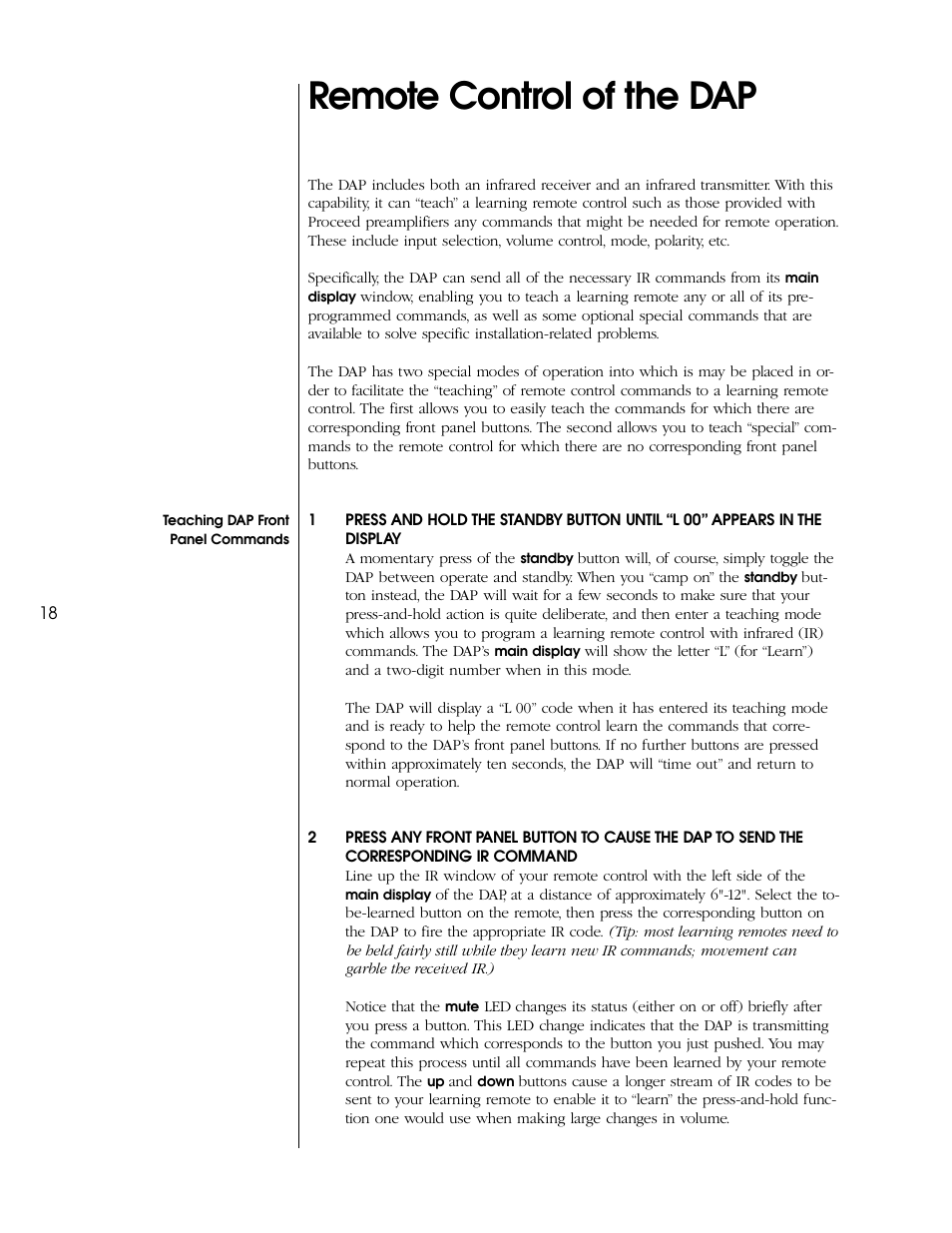 Remote control of the dap | Proceed DAP (non-CE) User Manual | Page 18 / 28