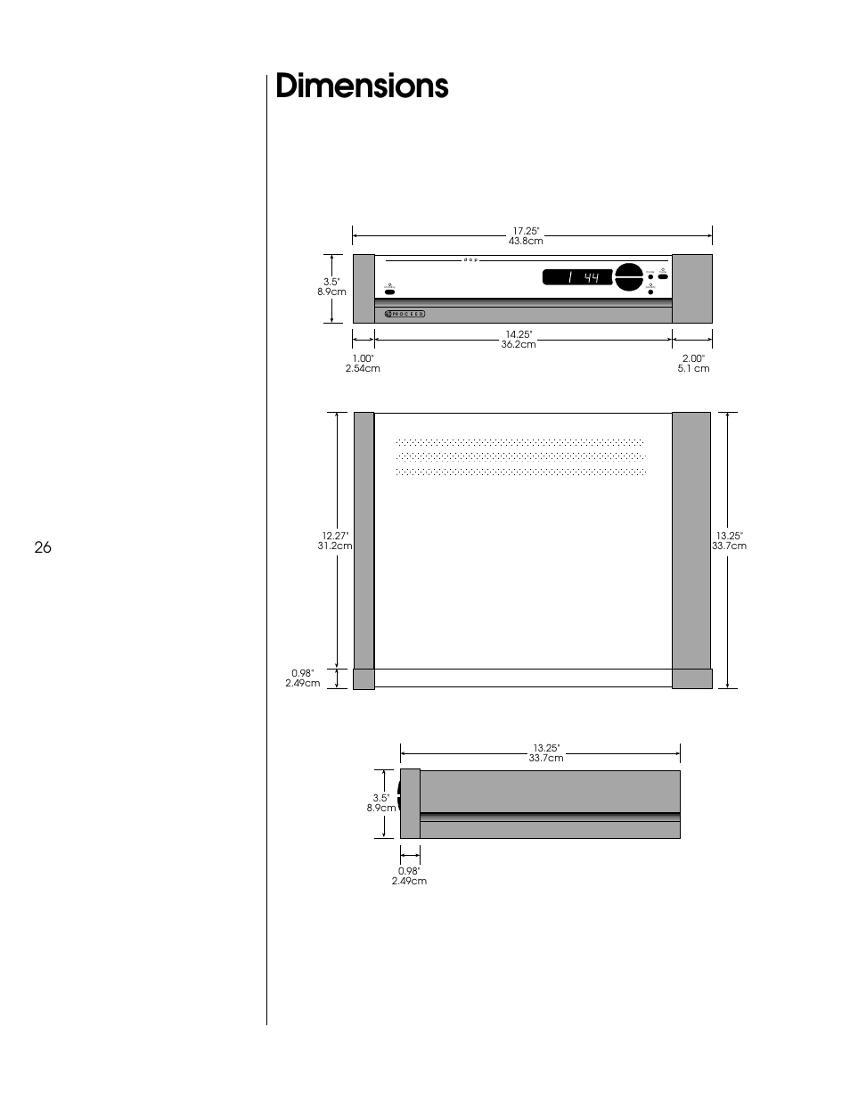 Dimensions | Proceed DAP (non-CE) User Manual | Page 26 / 28