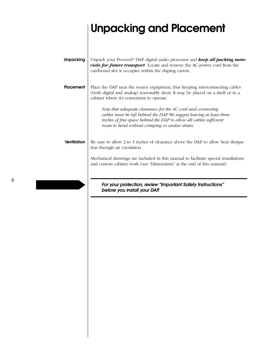 Unpacking and placement | Proceed DAP (non-CE) User Manual | Page 6 / 28
