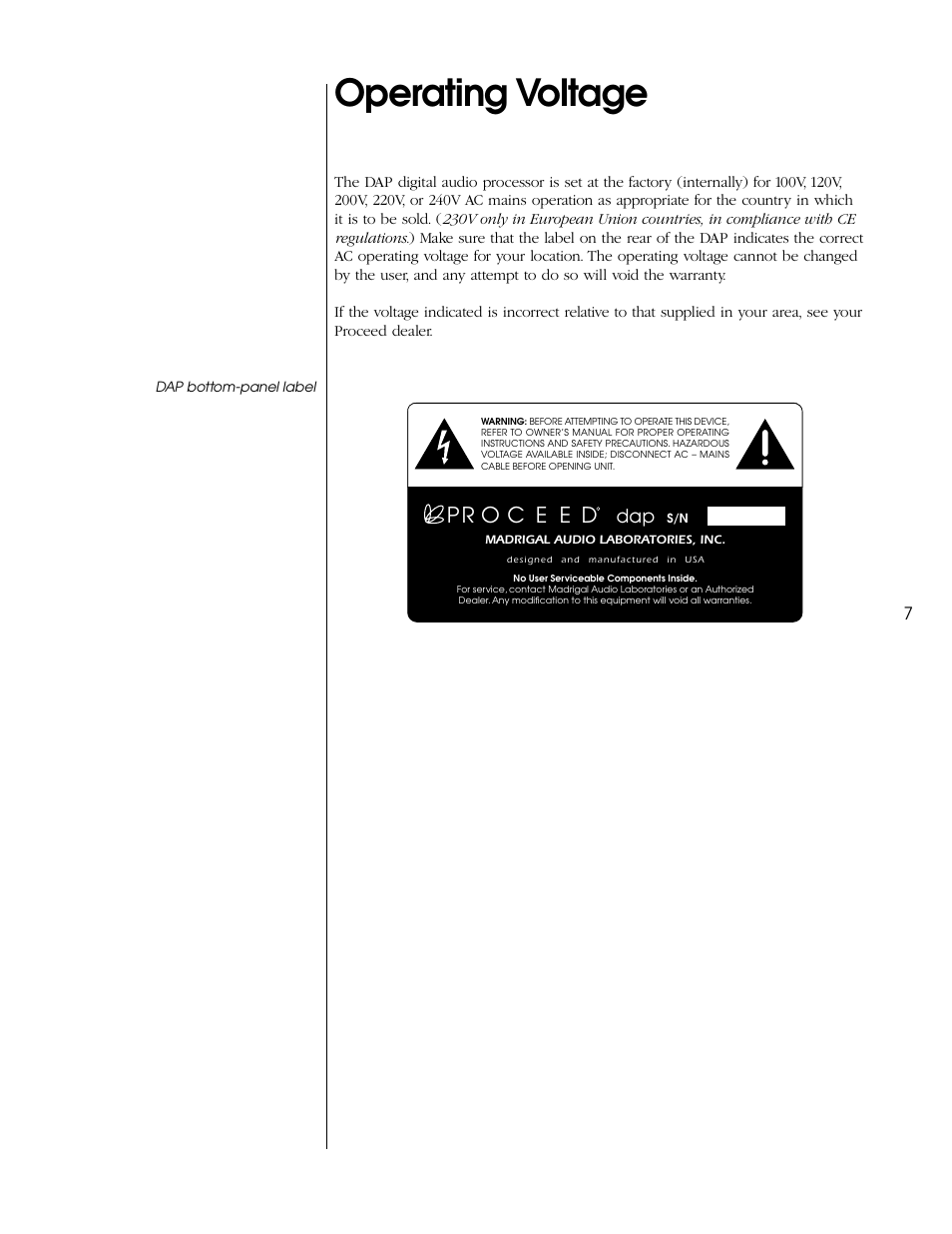 Operating voltage | Proceed DAP (non-CE) User Manual | Page 7 / 28