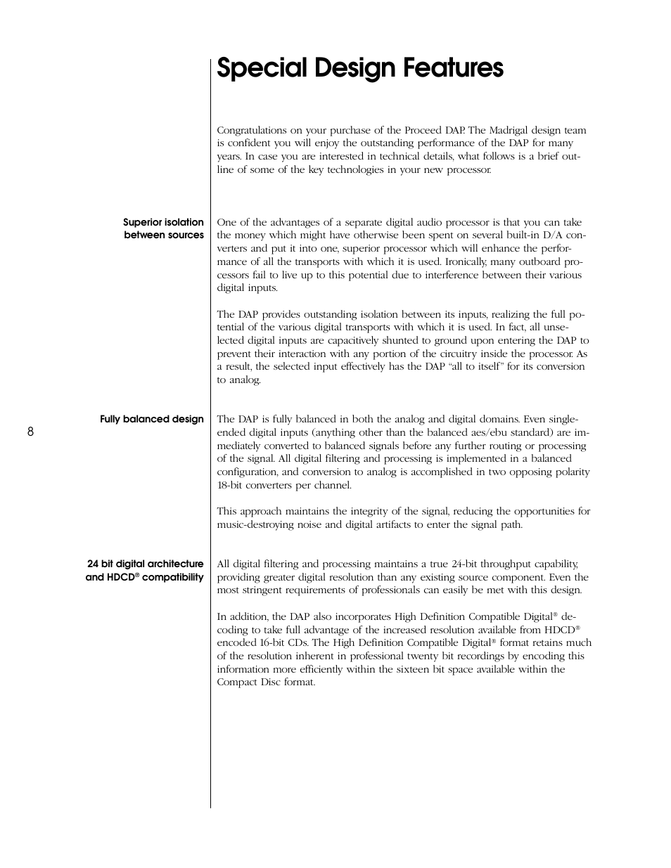 Special design features | Proceed DAP (non-CE) User Manual | Page 8 / 28