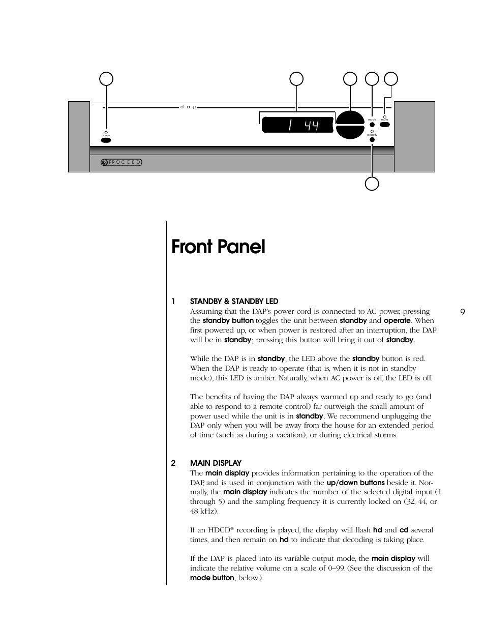 Front panel | Proceed DAP (non-CE) User Manual | Page 9 / 28