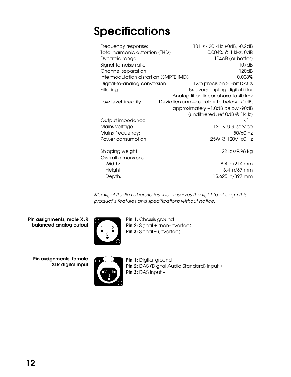 Specifications | Proceed PDP User Manual | Page 12 / 20