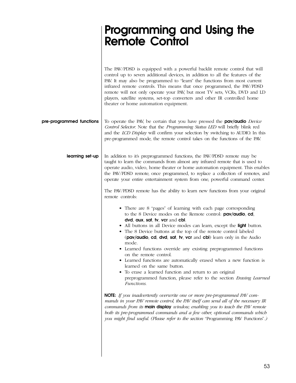 Programming and using the remote control | Proceed PAV User Manual | Page 53 / 80