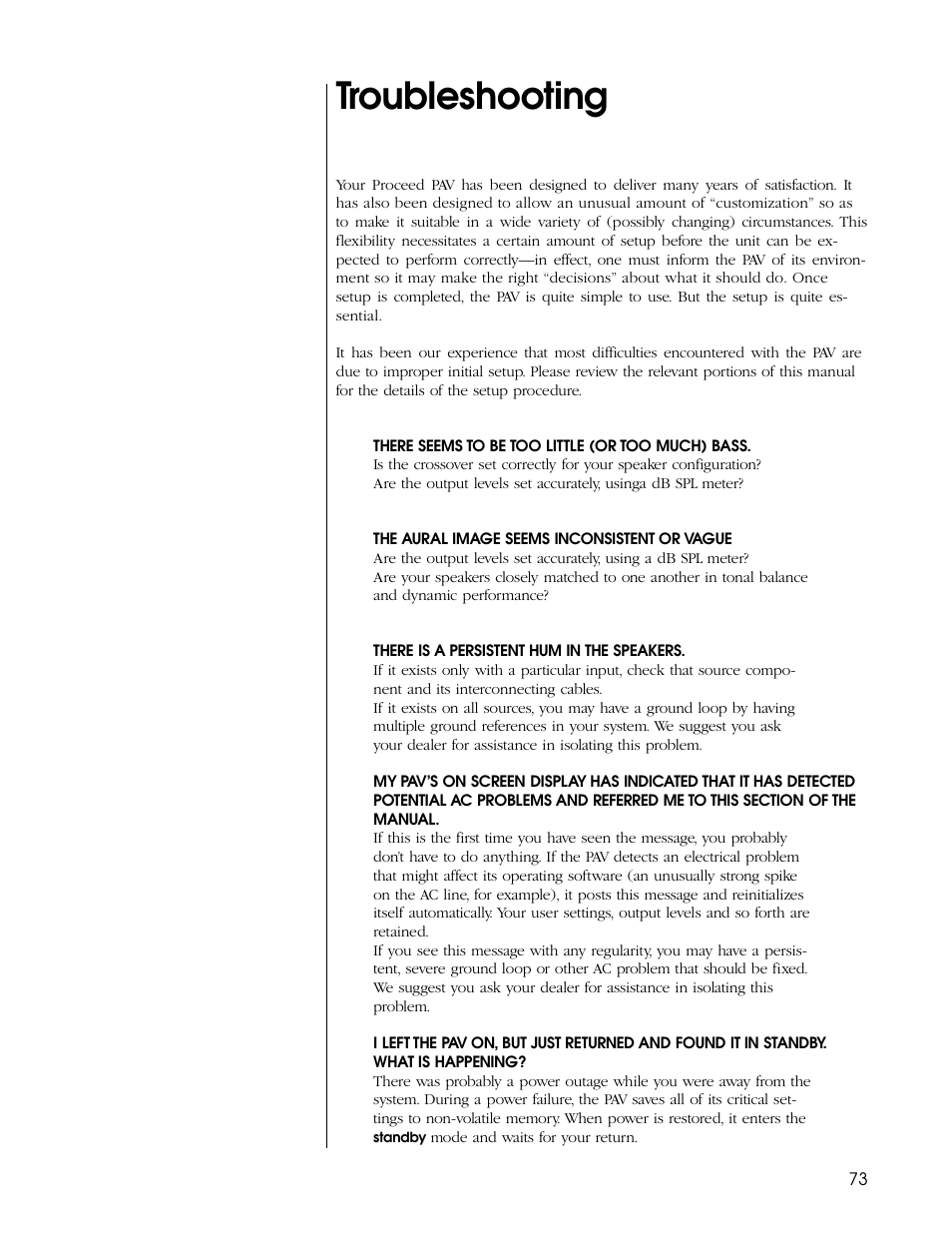 Troubleshooting | Proceed PAV User Manual | Page 73 / 80