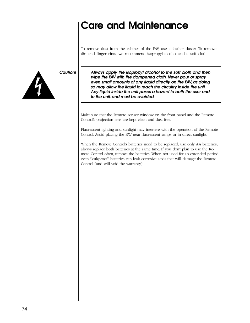 Care and maintenance | Proceed PAV User Manual | Page 74 / 80