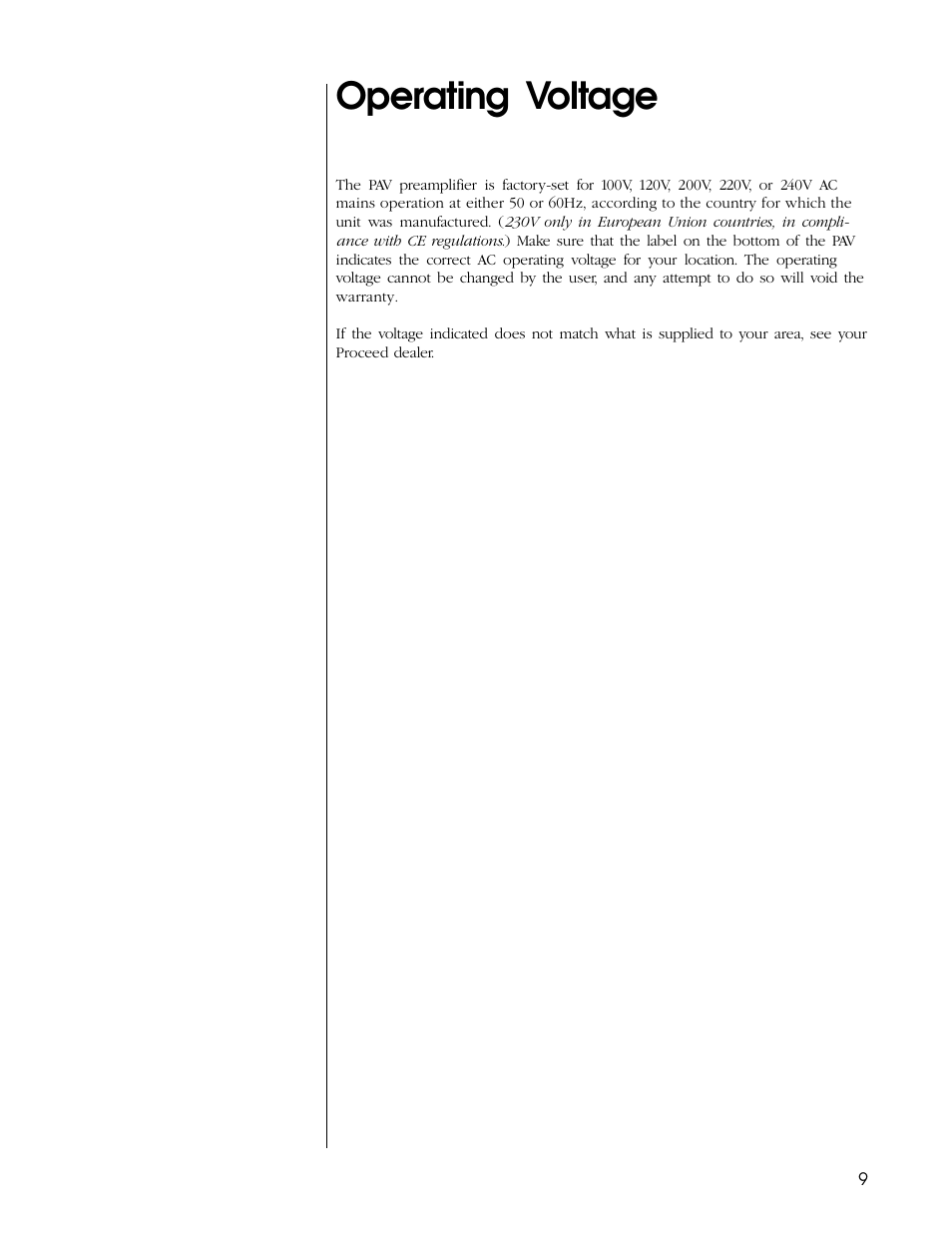 Operating voltage | Proceed PAV User Manual | Page 9 / 80