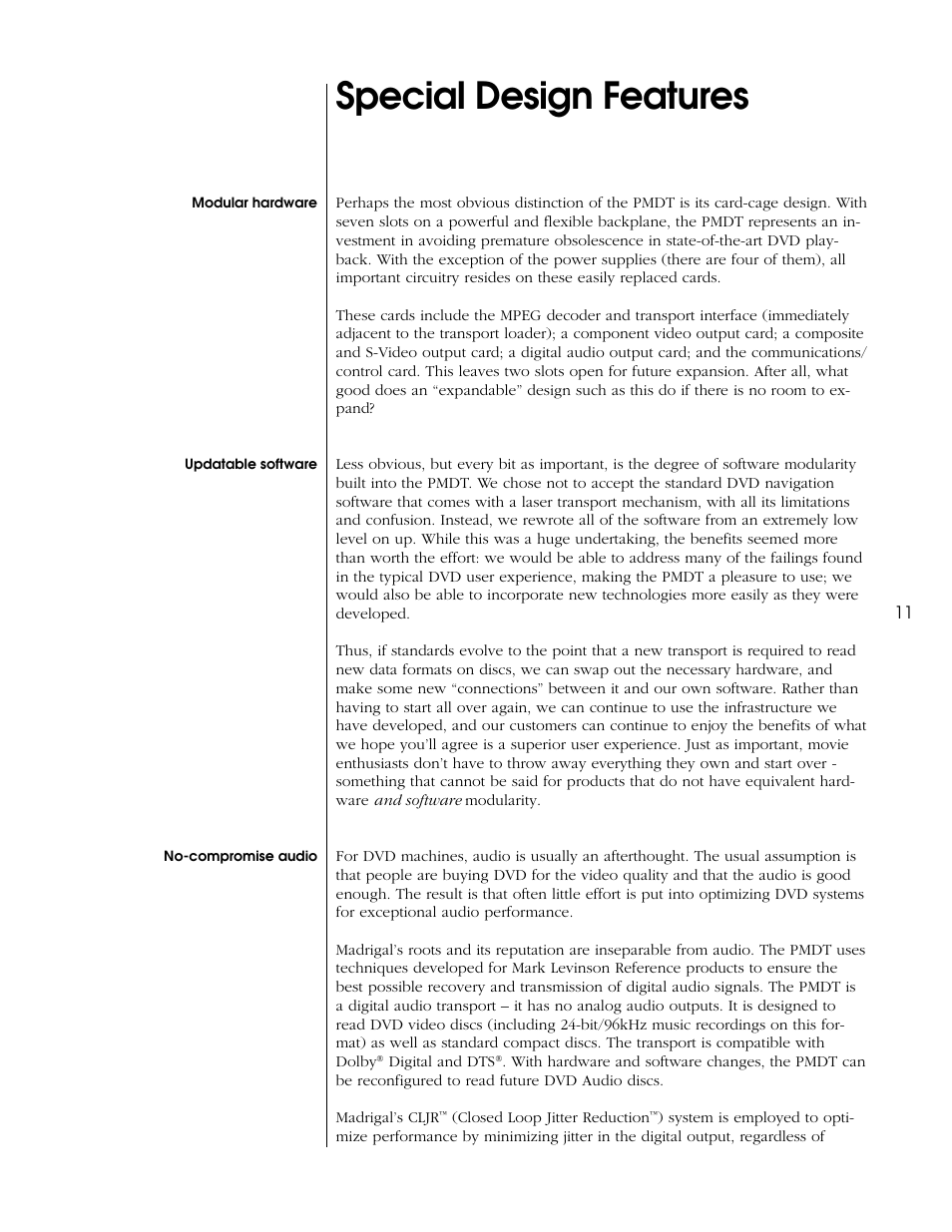 Special design features | Proceed PMDT User Manual | Page 11 / 60