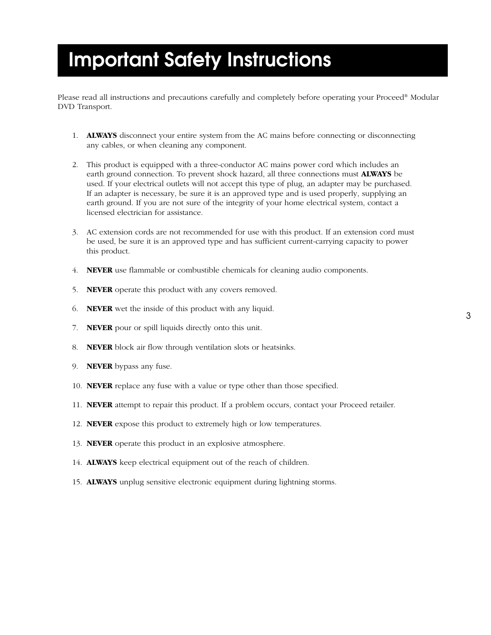 Important safety instructions | Proceed PMDT User Manual | Page 3 / 60