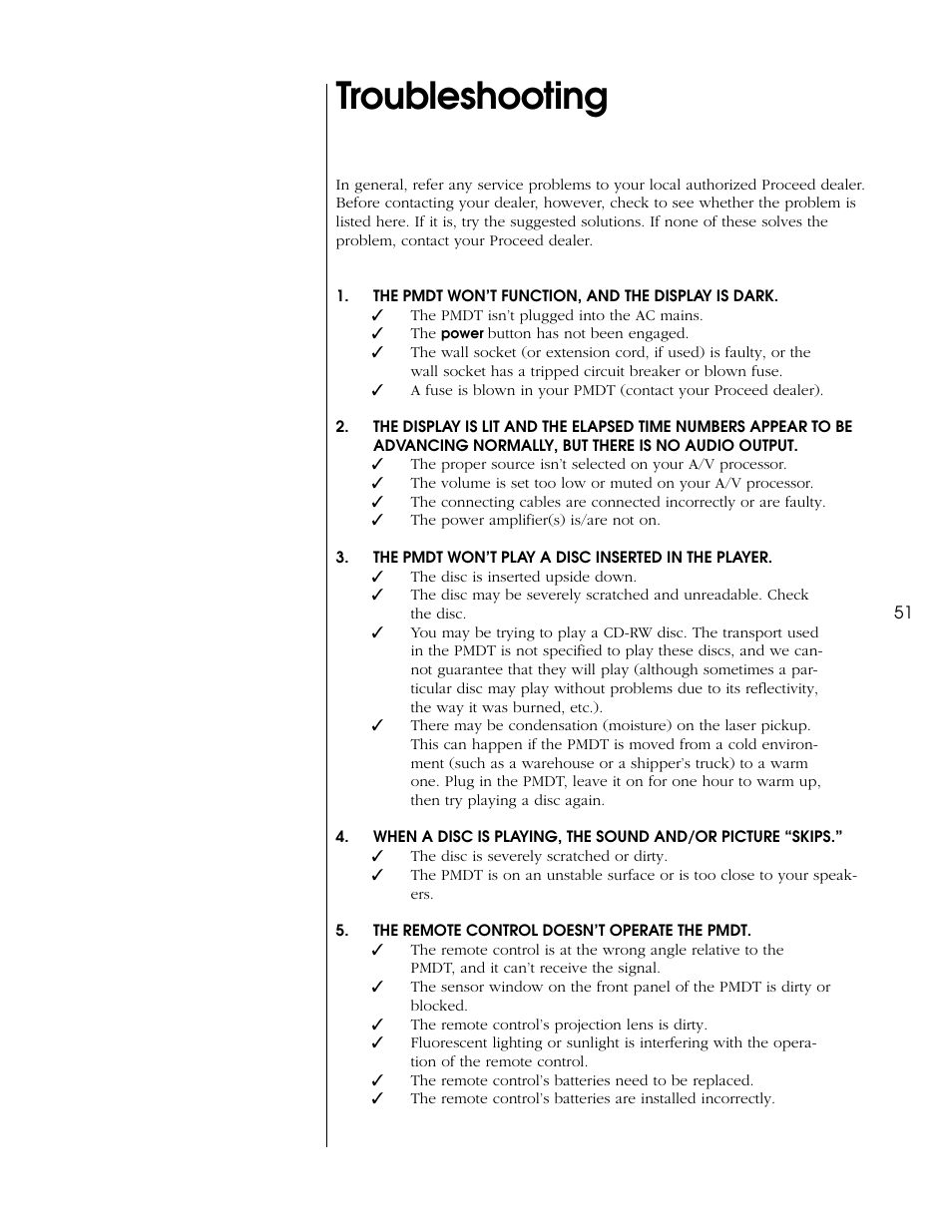 Troubleshooting | Proceed PMDT User Manual | Page 51 / 60