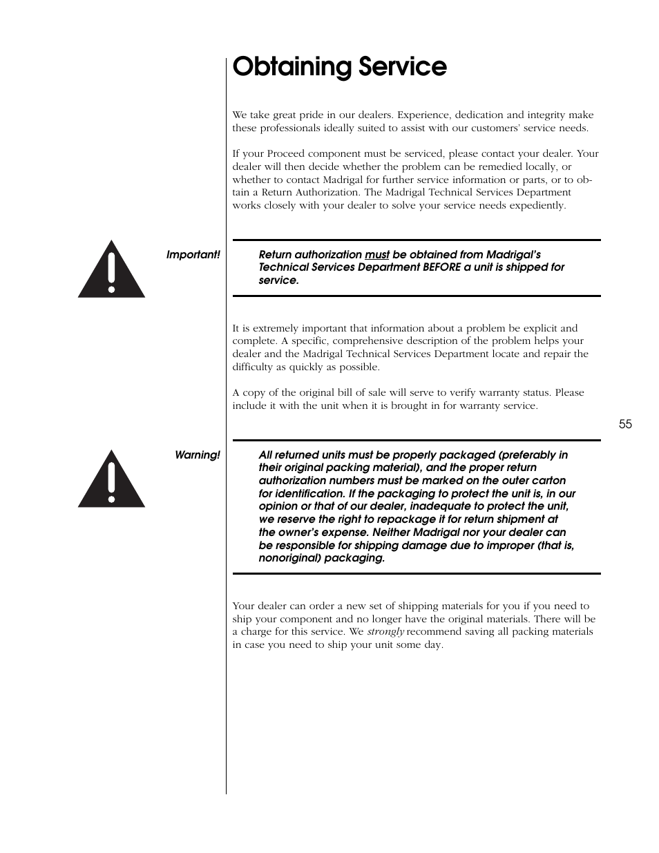 Obtaining service | Proceed PMDT User Manual | Page 55 / 60