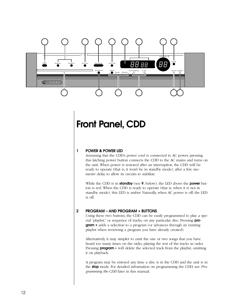 Front panel, cdd | Proceed CDD User Manual | Page 12 / 40