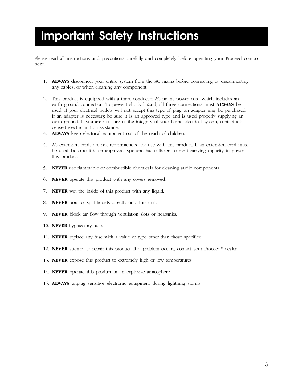 Important safety instructions | Proceed CDD User Manual | Page 3 / 40