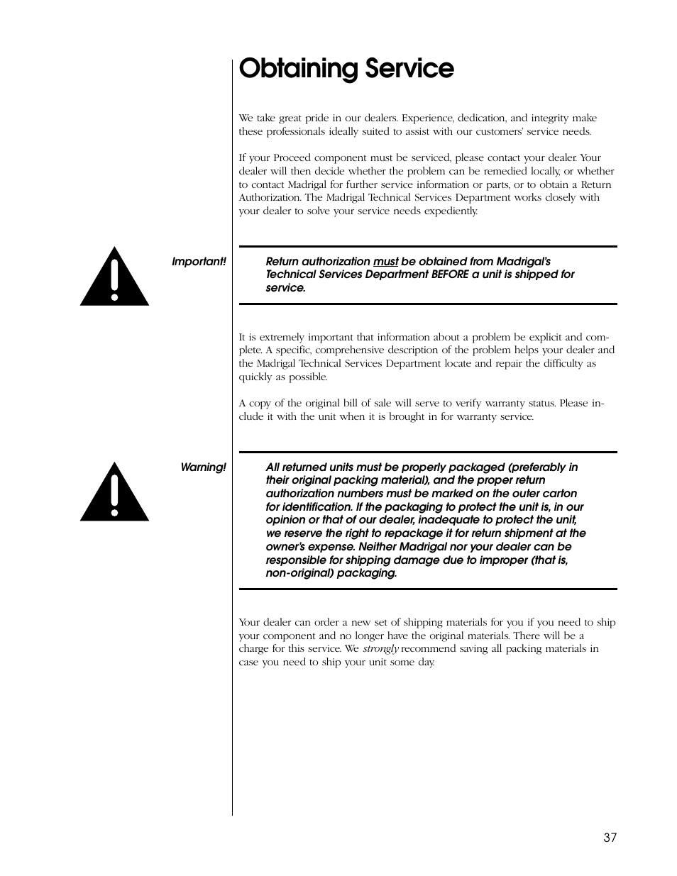 Obtaining service | Proceed CDD User Manual | Page 37 / 40