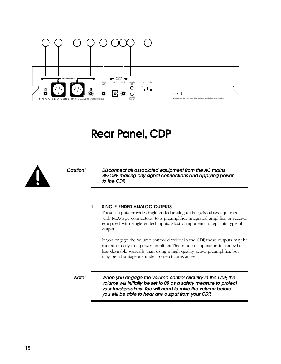 Rear panel, cdp | Proceed CDP User Manual | Page 18 / 46