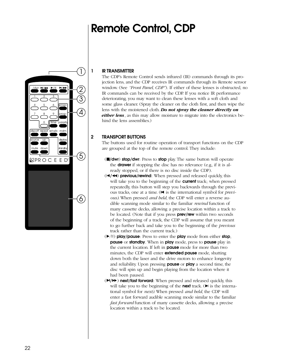 Remote control, cdp | Proceed CDP User Manual | Page 22 / 46