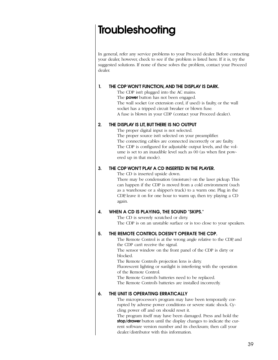 Troubleshooting | Proceed CDP User Manual | Page 39 / 46