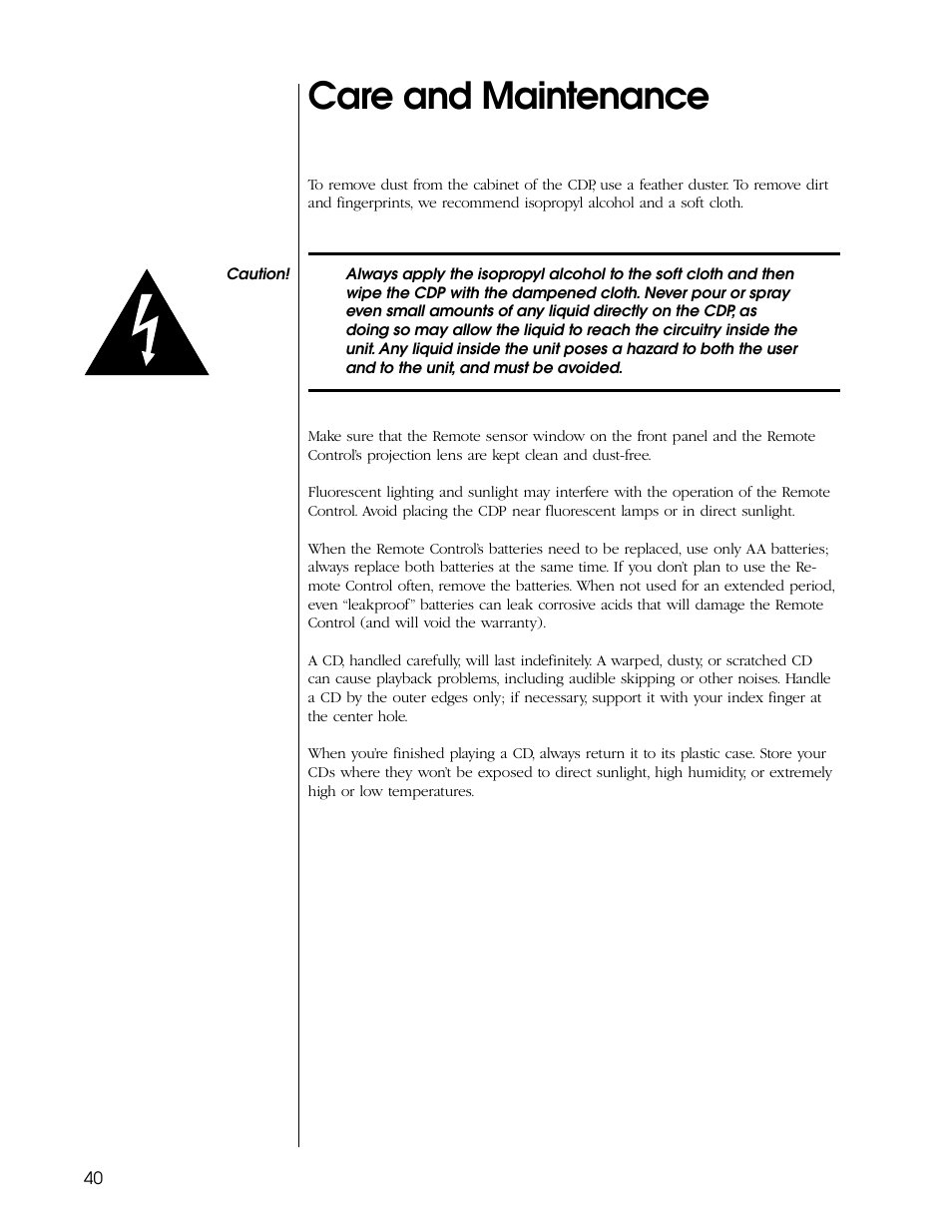 Care and maintenance | Proceed CDP User Manual | Page 40 / 46