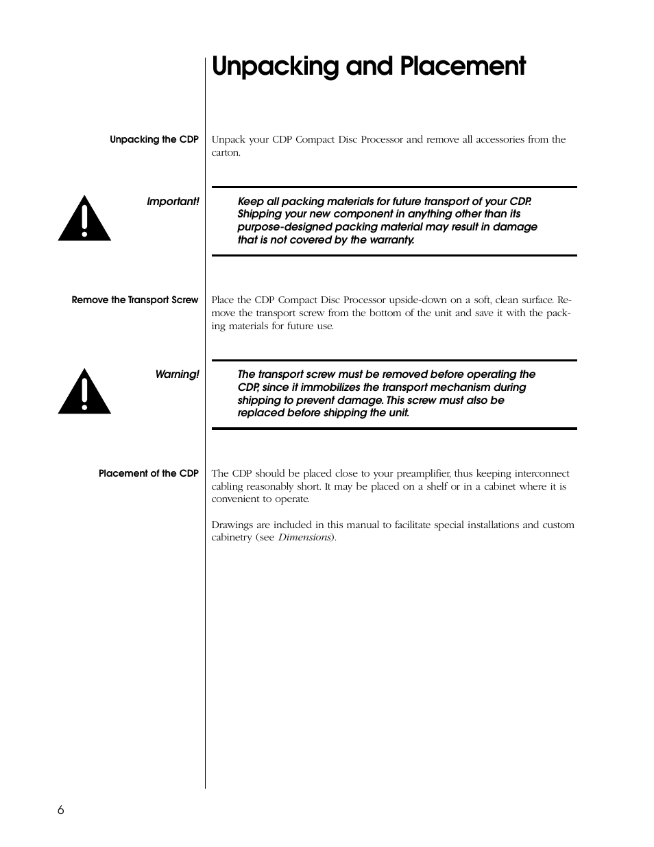 Unpacking and placement | Proceed CDP User Manual | Page 6 / 46