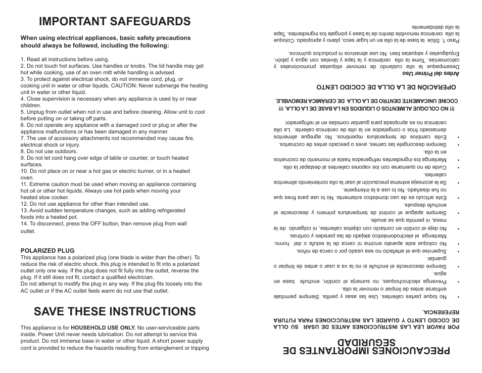 Important safeguards, Save these instructions, Precauciones importantes de seguridad | Continental CP43729 User Manual | Page 2 / 4