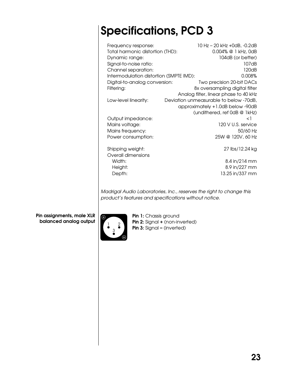 Specifications, pcd 3 | Proceed PCD User Manual | Page 23 / 28