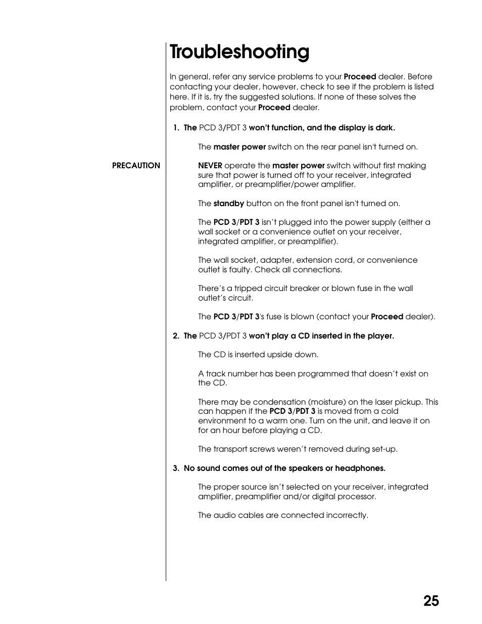 Troubleshooting | Proceed PCD User Manual | Page 25 / 28