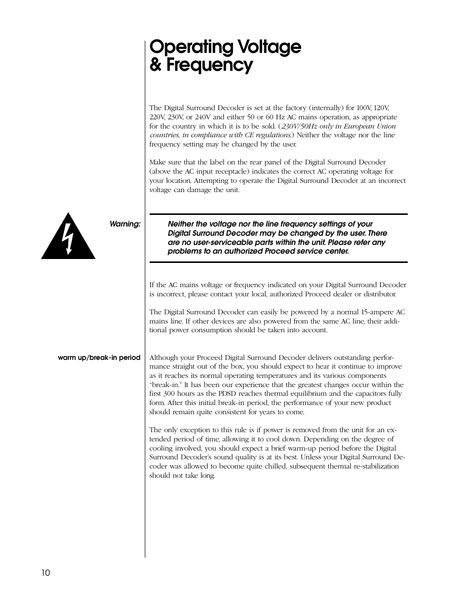 Operating voltage & frequency | Proceed PDSD User Manual | Page 10 / 92
