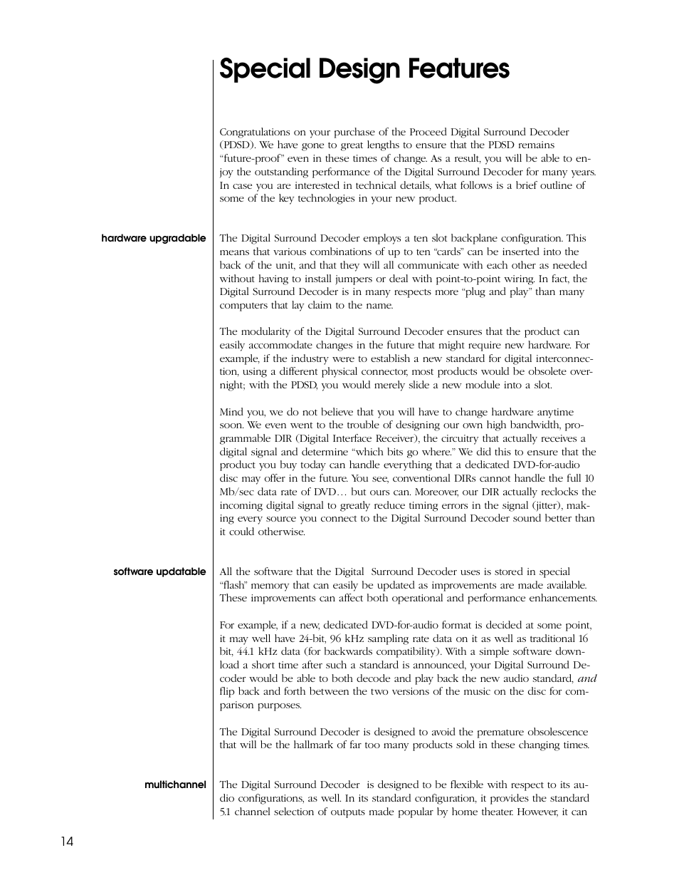 Special design features | Proceed PDSD User Manual | Page 14 / 92