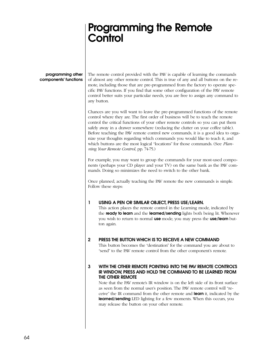 Programming the remote control | Proceed PDSD User Manual | Page 64 / 92