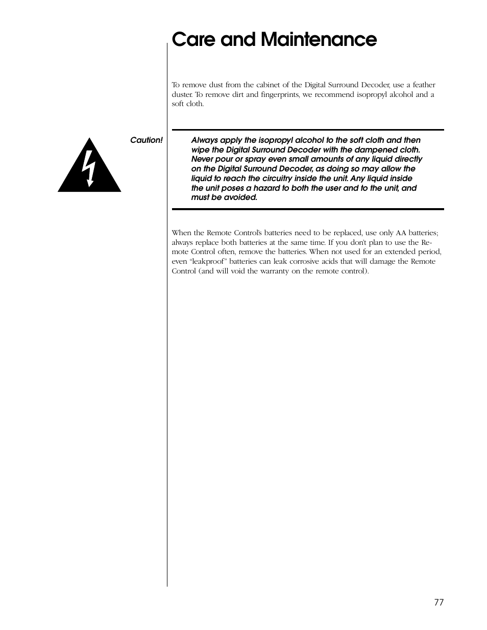 Care and maintenance | Proceed PDSD User Manual | Page 77 / 92