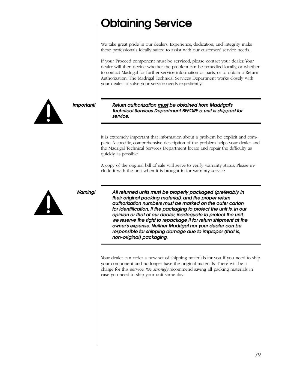 Obtaining service | Proceed PDSD User Manual | Page 79 / 92