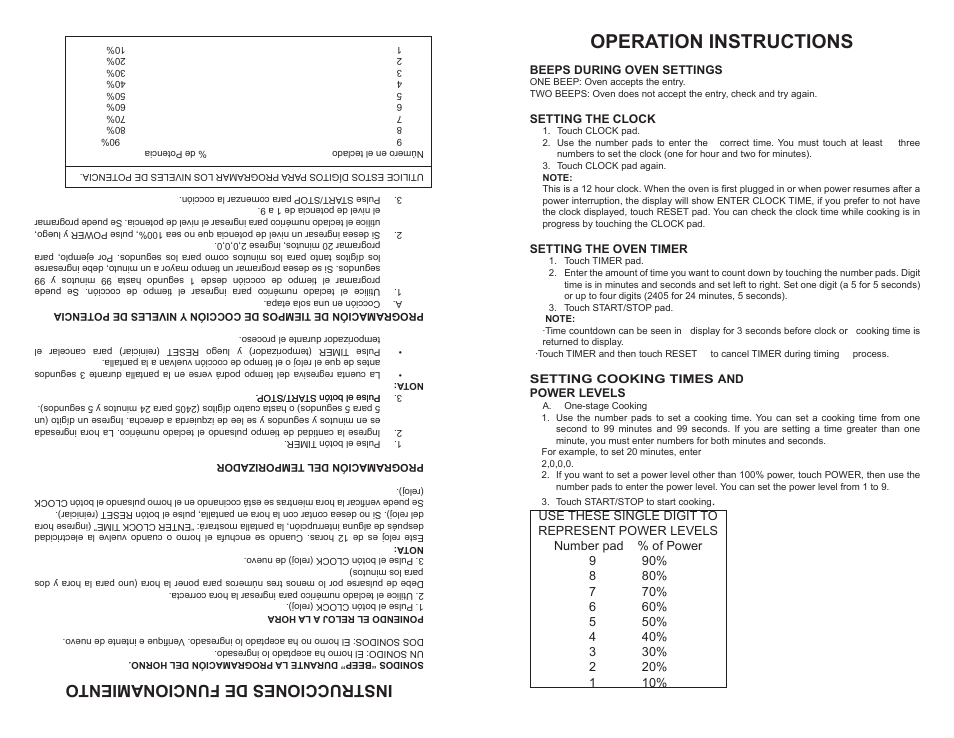 Operation instructions, Instrucciones de funcionamiento | Continental CP38711 User Manual | Page 9 / 12