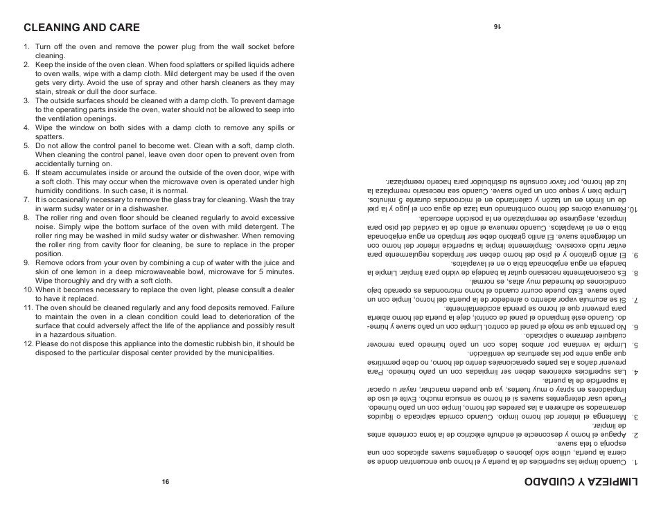 Limpieza y cuidado, Cleaning and care | Continental CP41119 User Manual | Page 17 / 17