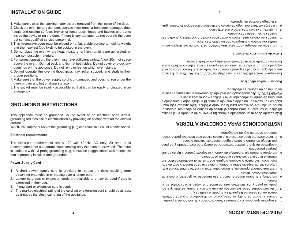 Guia de inst alacion, Instrucciones para conectar a tierra, Installation guide | Grounding instructions | Continental CP41119 User Manual | Page 5 / 17