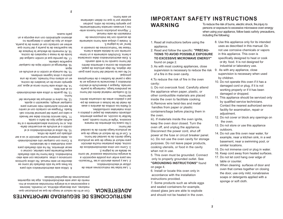 Important safety instructions warning, Instrucciones de seguridad importantes advertencia | Continental CP41079 User Manual | Page 3 / 20