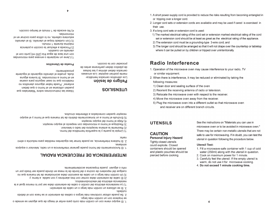 Interferencia de frecuencia radial, Utensilios peligro de lesión | Continental CP41079 User Manual | Page 5 / 20