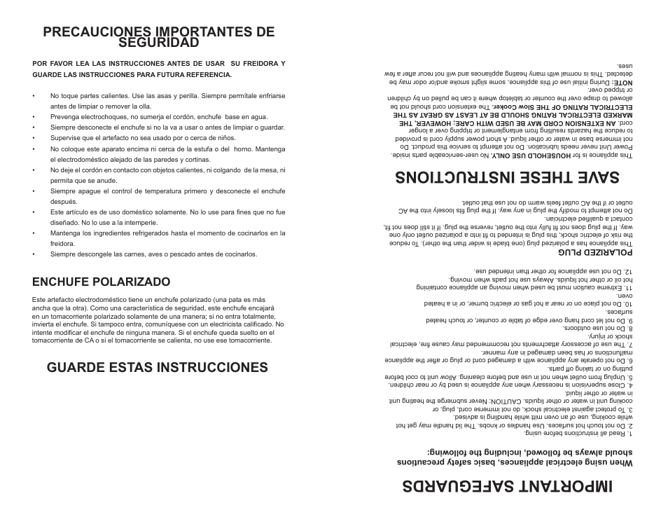 Important safeguards, Save these instructions, Precauciones importantes de seguridad | Guarde estas instrucciones, Enchufe polarizado | Continental CP43219 User Manual | Page 6 / 8