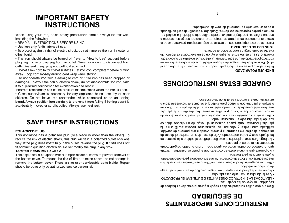 Important safety instructions, Save these instructions, Instrucciones importantes de seguridad | Guarde estas instrucciones | Continental CP43001 User Manual | Page 2 / 4