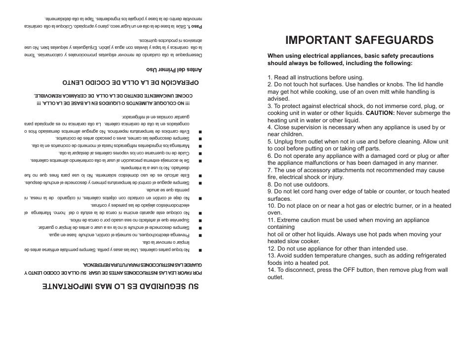 Important safeguards, Su seguridad es lo mas importante | Continental CP43869 User Manual | Page 3 / 6