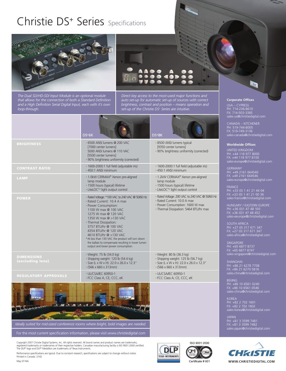 Christie ds, Series, Specifications | Christie Digital Systems DS+ Series User Manual | Page 4 / 4