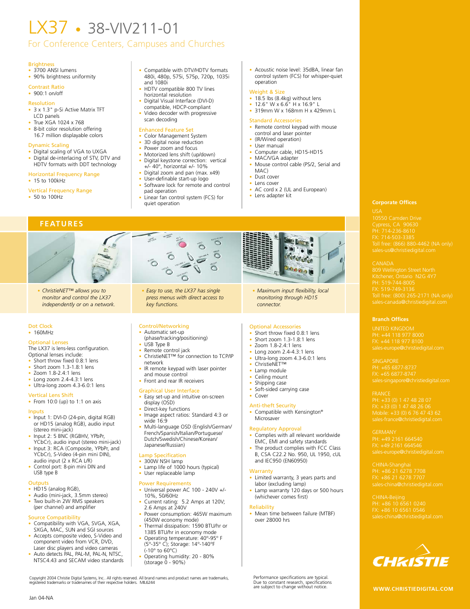 Lx37, For conference centers, campuses and churches | Christie Digital Systems LX37 User Manual | Page 2 / 2