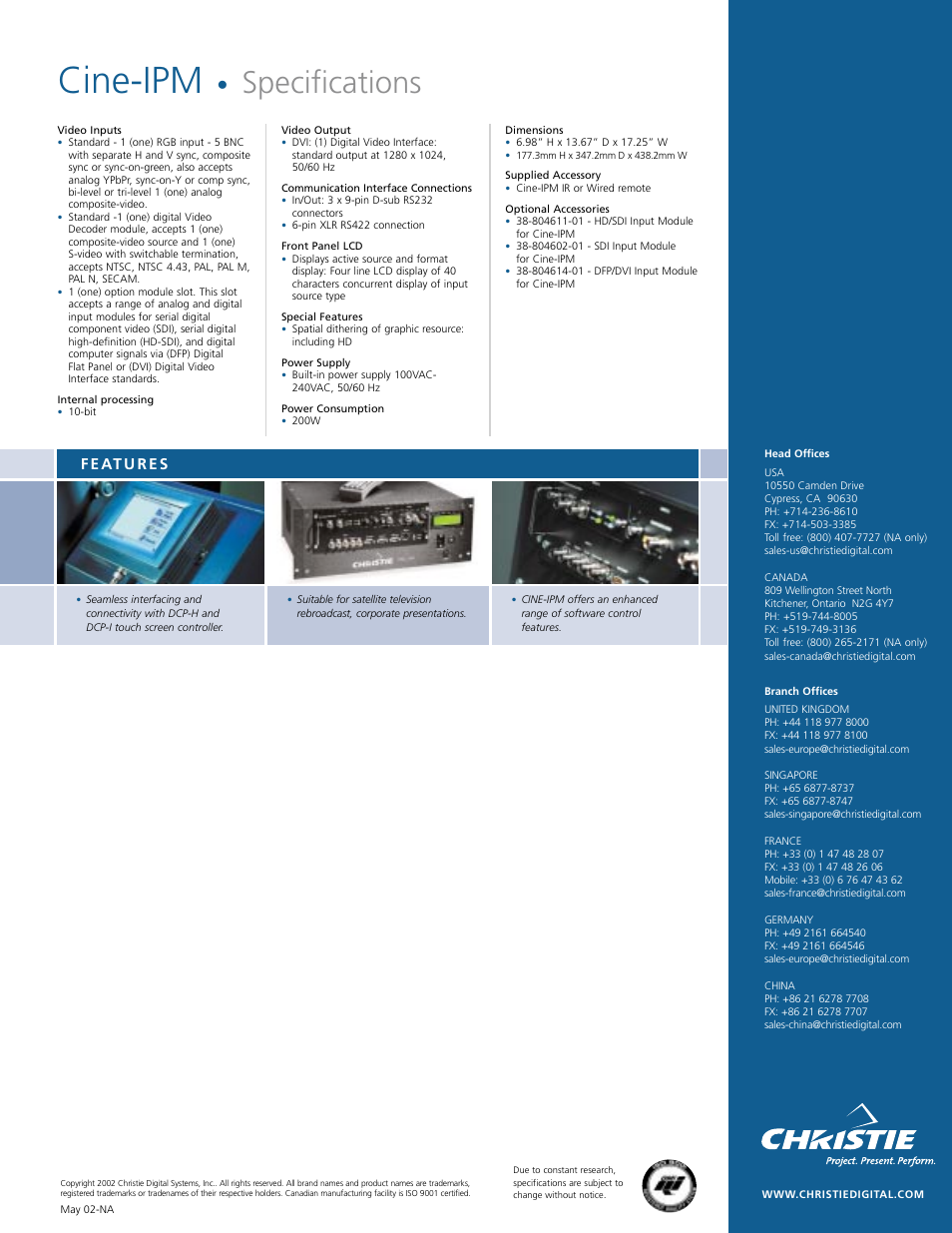 Cine-ipm, Specifications | Christie Digital Systems Cine-IPM User Manual | Page 2 / 2