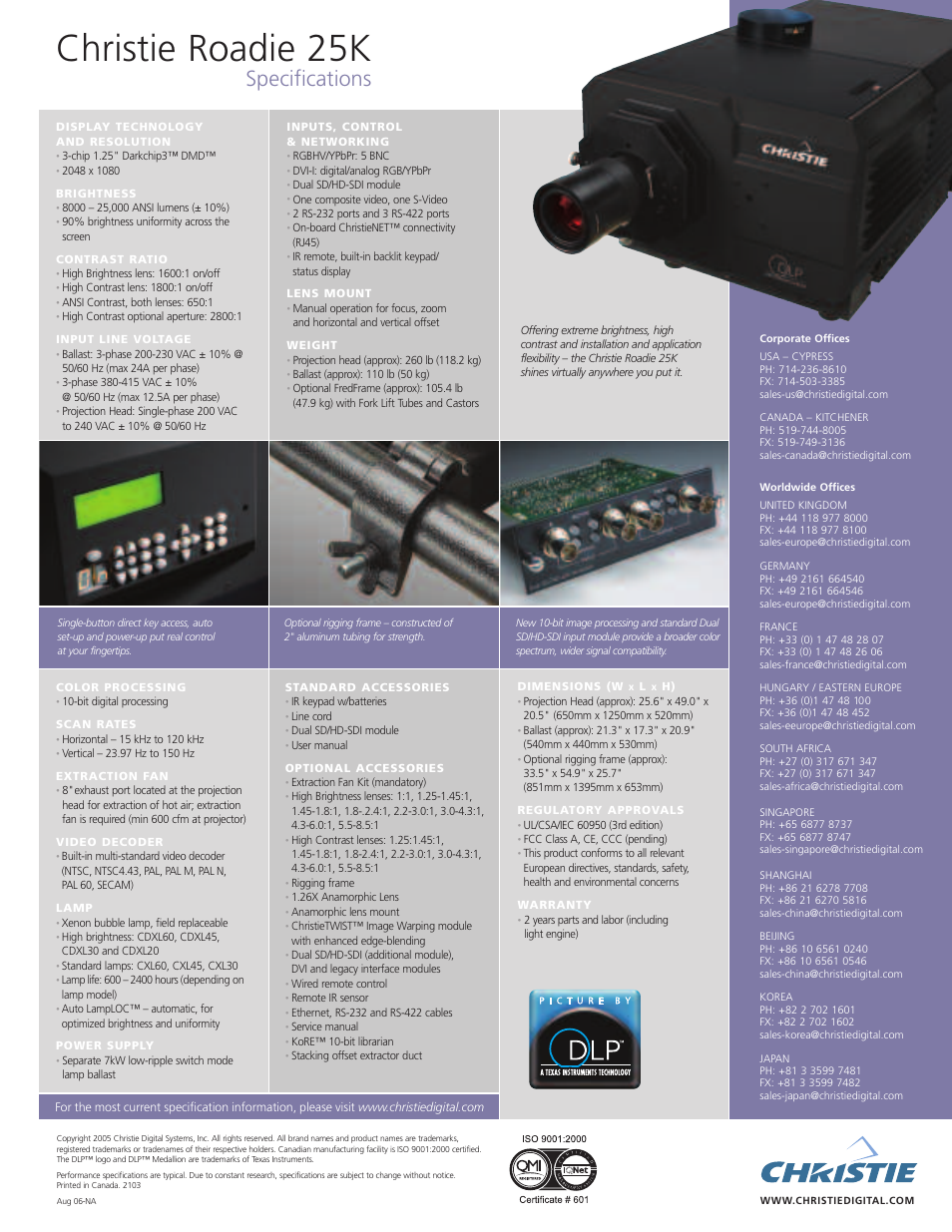 Christie roadie 25k, Specifications | Christie Digital Systems Roadie 25K User Manual | Page 2 / 2