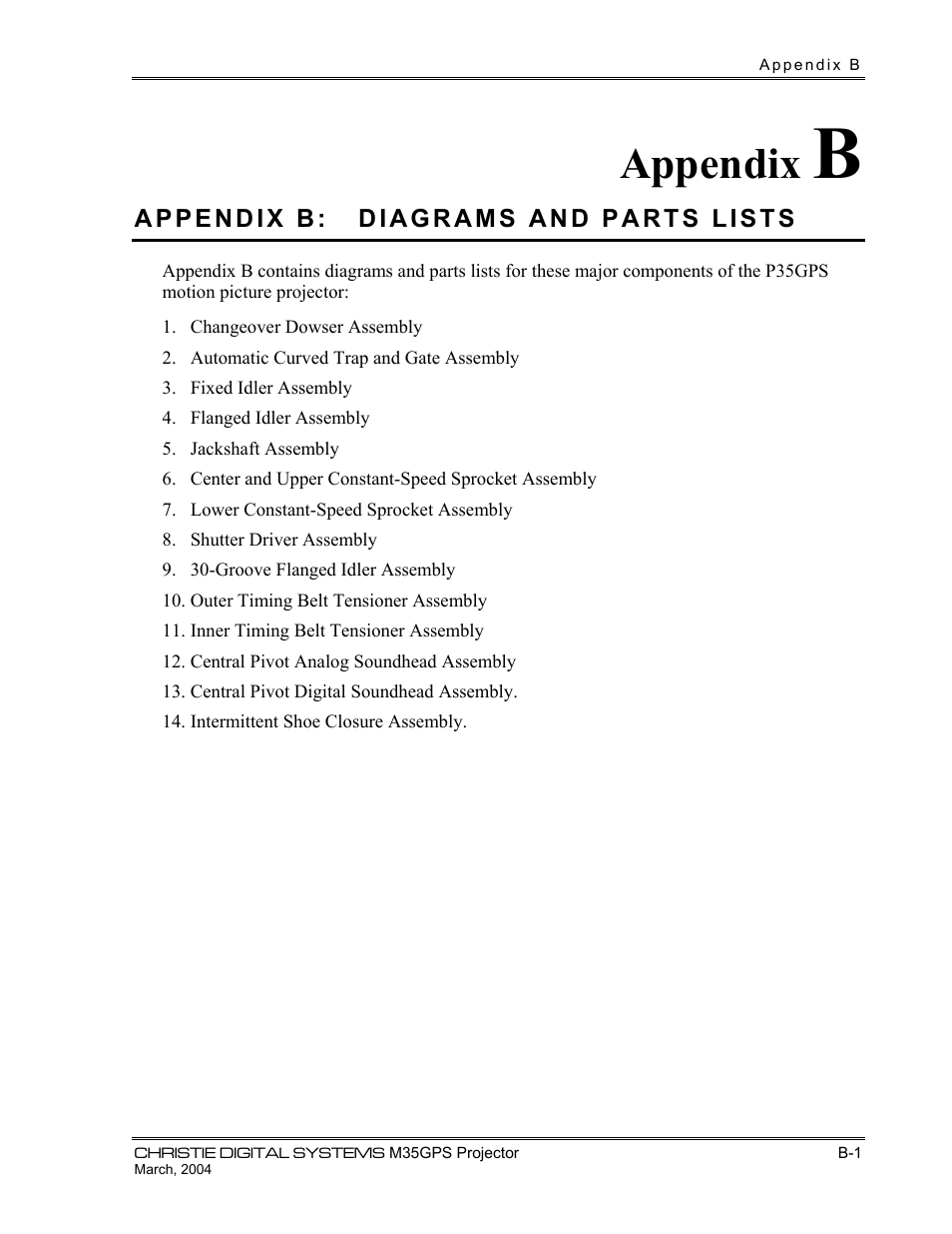 Appendix | Christie Digital Systems P35GPS-MT User Manual | Page 52 / 85