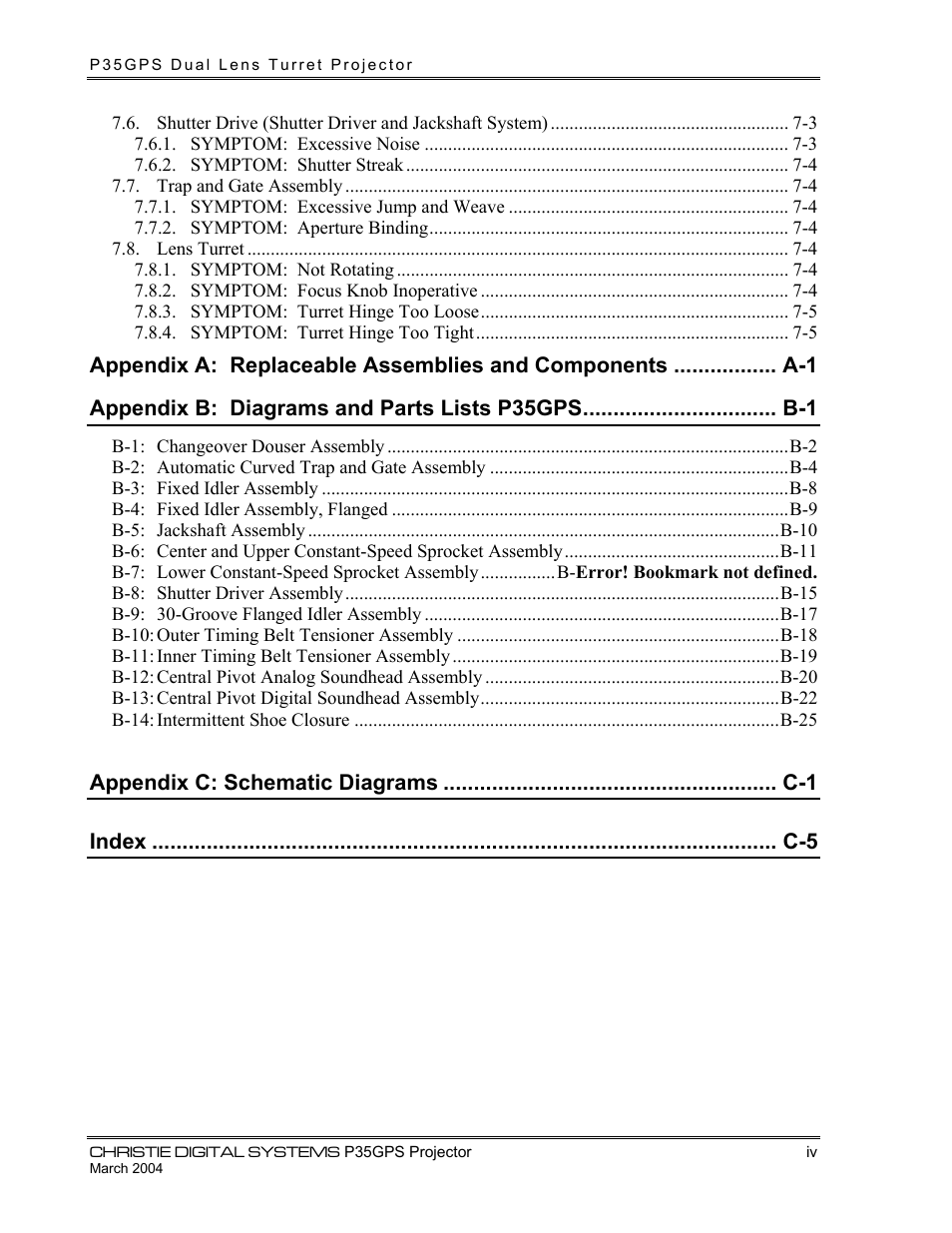 Christie Digital Systems P35GPS-MT User Manual | Page 7 / 85