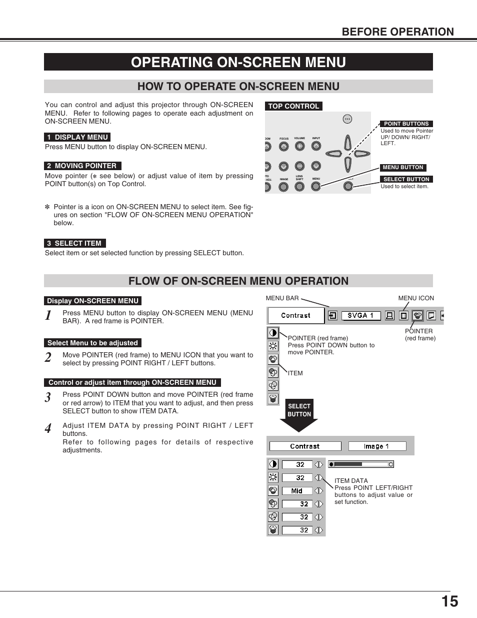 Operating on-screen menu | Christie Digital Systems 38-VIV210-01 User Manual | Page 15 / 44