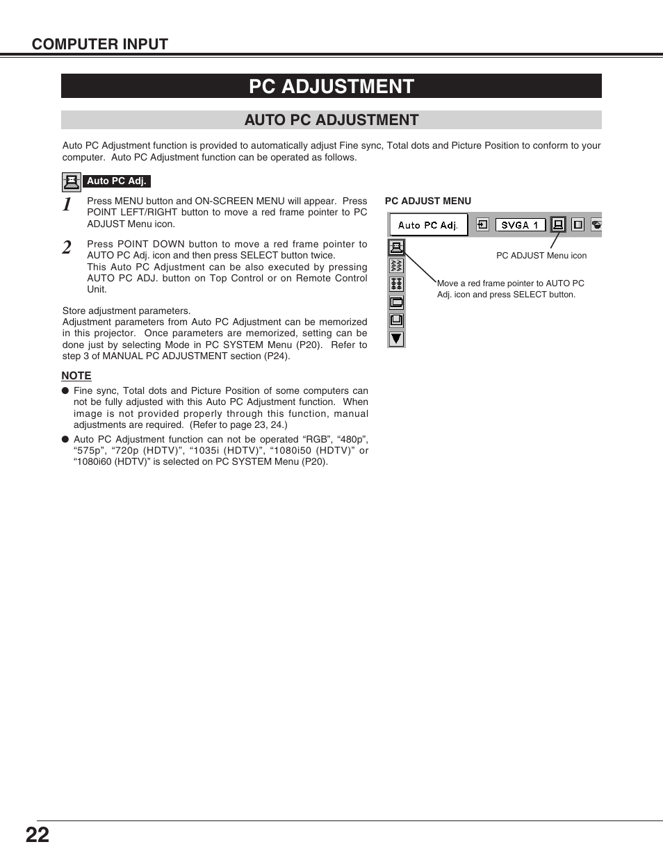 Pc adjustment | Christie Digital Systems 38-VIV210-01 User Manual | Page 22 / 44